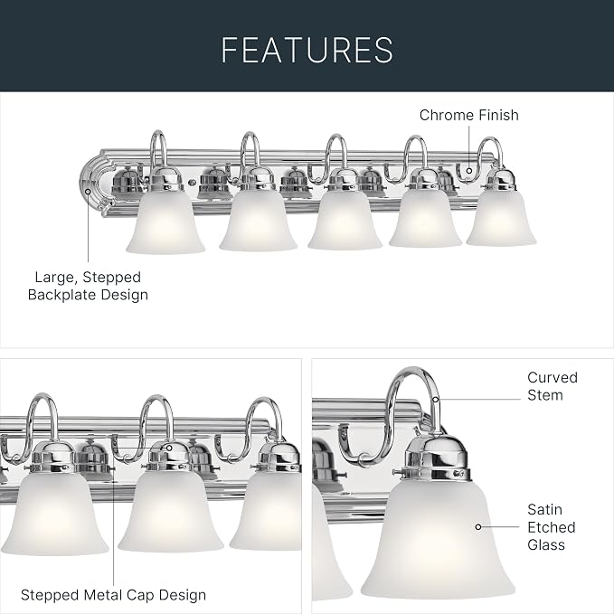Kichler 5-Light Bathroom Vanity Light, Tannery Bronze | Traditional vanity light with satin etched glass for bathroom mirrors (36" x 8" x 8"), 5339CHS