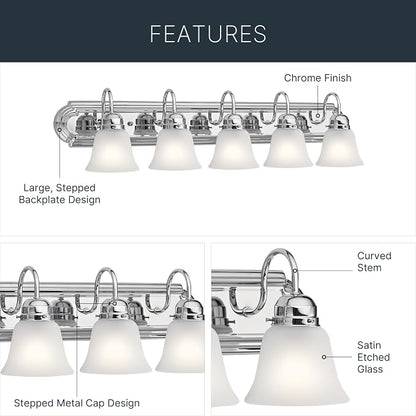 Kichler 5-Light Bathroom Vanity Light, Tannery Bronze | Traditional vanity light with satin etched glass for bathroom mirrors (36" x 8" x 8"), 5339CHS