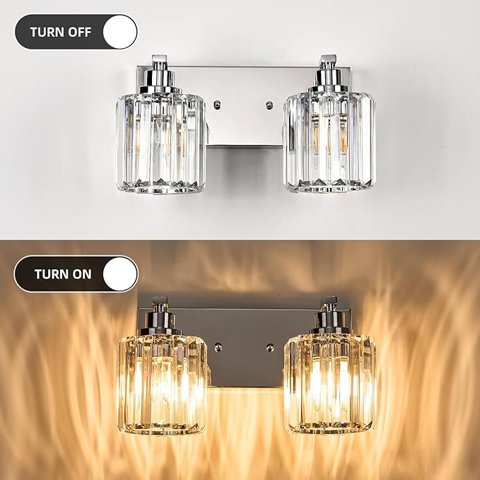 2 Lights Crystal Bathroom Vanity Light Modern Chrome Bathroom Light Fixture Bathroom Lighting Fixtures Over Mirror for Mirror E26 Base