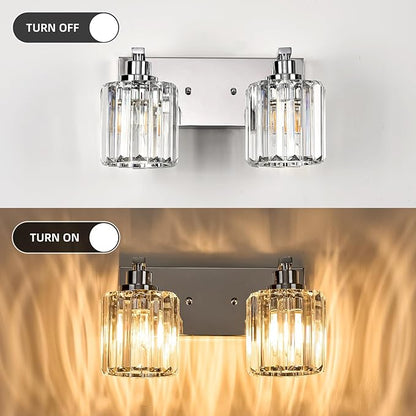 2 Lights Crystal Bathroom Vanity Light Modern Chrome Bathroom Light Fixture Bathroom Lighting Fixtures Over Mirror for Mirror E26 Base