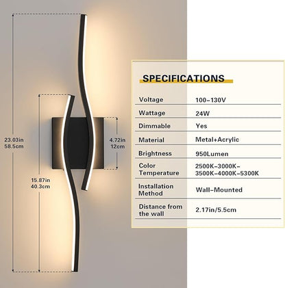 Joossnwell Vanity Light for Bathroom Lighting Fixtures Over Mirror Black Dimmable 5CCT Vanity Lighting Fixture Modern Bath Vanity Lights Bar 23 Inch Led Bathroom Sconces