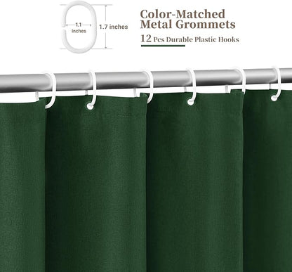 BTTN Extra Long Shower Curtain, 72x84 Scalloped Linen Textured Cloth Shower Curtain Set with 12 Hooks, Tall Emerald Boho Elegant Decorative Waterproof Fabric Shower Curtains for Bathroom, Dark Green