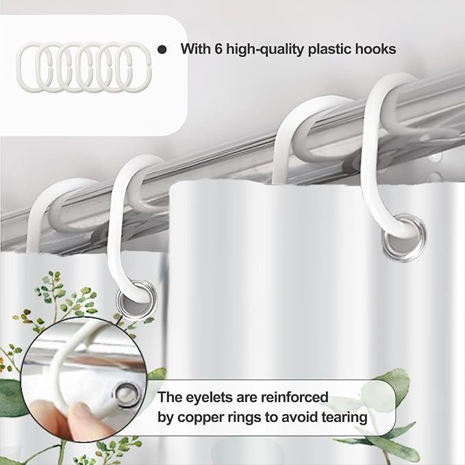 AWERT Small Half Size Stall Shower Curtain with 6 Hooks Shower Stall Curtain 36 x 72 Plant Sage Green Leaves 36 inch Bathroom/RV and Camper (Green Leaves)