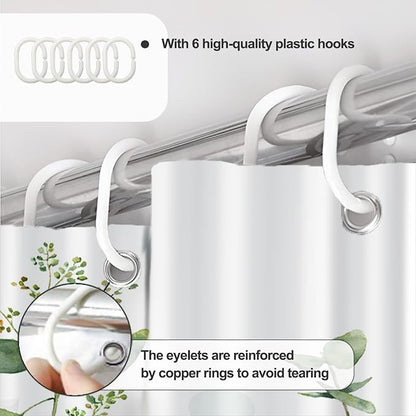 AWERT Small Half Size Stall Shower Curtain with 6 Hooks Shower Stall Curtain 36 x 72 Plant Sage Green Leaves 36 inch Bathroom/RV and Camper (Green Leaves)