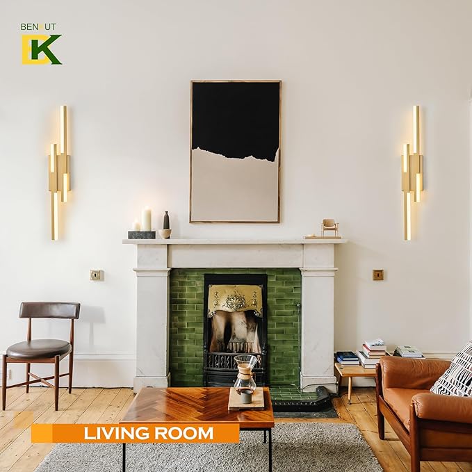 Modern LED Vanity Lights Set of 2, Gold Wall Sconce with Remote Control Dimmable Indoor Wall Light Bedside Remote Sconce for Bedroom Bathroom Living Dining Room (27.6inch 2 Pack)
