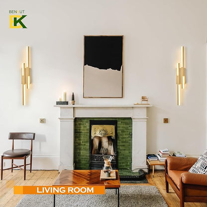 Modern LED Vanity Lights Set of 2, Gold Wall Sconce with Remote Control Dimmable Indoor Wall Light Bedside Remote Sconce for Bedroom Bathroom Living Dining Room (27.6inch 2 Pack)