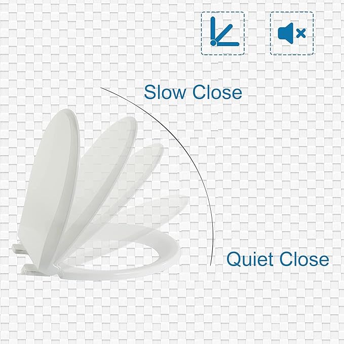 Round Toilet Seat with Slow Close Standard Toilet Seat,Quiet Toilet Cover Seat Toilet Lid Durable Refused to Loosen Easy to Install & Clean,White