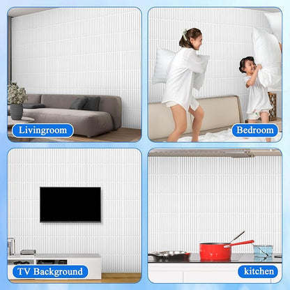 Nuanchu 32 Pcs 3D Wall Panels, 12"x12" PVC Fluted Tiles, White | Waterproof Accent Panels, Paintable Wall Tiles, for TV Background, Bedroom, Bathroom, Gaming Room, Cuttable Home DIY Decor
