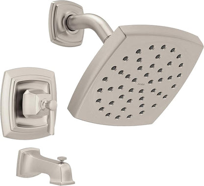 Moen Conway Spot Resist Brushed Nickel Bathroom Shower Trim Kit with Square Showerhead, Handle, Tub Spout, and Posi-Temp Valve Included, 82922SRN