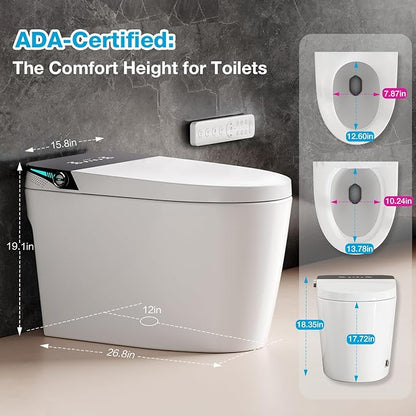Smart Bidet Toilet, One Piece Elongated Heated Toilet with Auto Open Close,Auto Flush,Foot Sensor,Warm Water Wash,Air Dryer,Self-Cleaning Nozzle,ADA Compliant Height, Tankless Modern Bathroom Toilet