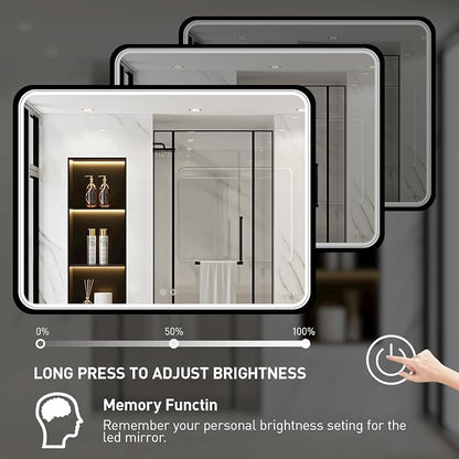 LED 43x36 Inch Lighted Bathroom Mirror,Black Frame,3 Color | ETL Listed,Anti-Fog,3000K/4500K/6000K Dimmable,Horizontal & Vertical,Wall Mounted,Memory Function,Ideal for Bathroom,Vanity