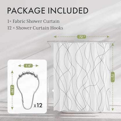 AmazerBath Shower Curtain, Rustic Abstract Black Striped Cloth Shower Curtain Sets with 12 Metal Shower Curtain Hooks, Luxury Washable Farmhouse Fabric Shower Curtains for Bathroom Decor, 72x72 Inches