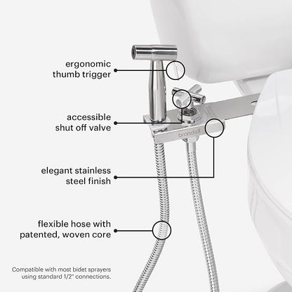 Brondell MBH-40-S CleanSpa Luxury Handheld Bidet Attachment for Toilet with Stainless Steel Holster and Built-In Shut Off Valve, Dual Spray Options, Includes Spiral Metal Hose, Stainless Steel