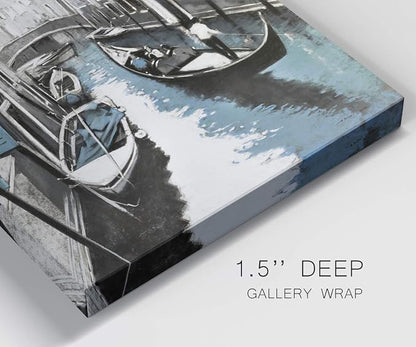 Renditions Gallery Canvas Historical Wall Art Modern Paintings & Prints Decorations Vintage Venice Boat Black & White Wall Hanging Artwork for Bedroom Living Room Office Kitchen - 32"x48" LT02