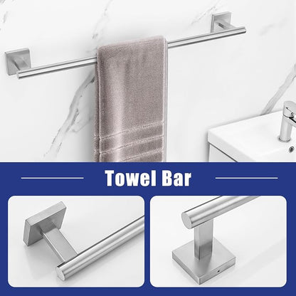 Brushed Nickel Towel Bar Set 5 Pieces Brushed Bathroom Hardware Accessories Set,Towel Holder Set for Bathroom SUS304 Stainless Steel Wall-Mounted Towel Holder Set,23.6 Inch