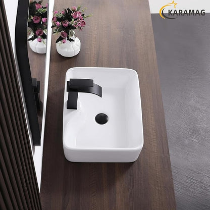 Vessel Sink 19"x15" Bathroom Sink Modern Above Counter Rectangular 19 Inch Bathroom Sinks with Faucet Hole White Porcelain Ceramic Bathroom Sinks