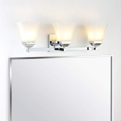 JONATHAN Y 24" Chrome Modern Cottage LED Vanity Light Wall Sconce, Farmhouse Wall Lamp for Bathroom Mirror Kitchen, White Glass Shade, LED Bulb Included (JYL7524B)