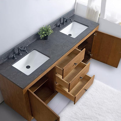 Vanity Art 72 inch Double Sink Bathroom Vanity, Vanity Cabinet with Doors and Shelf, Modern Wood Bathroom Vanity with Black Marble Top, Solid Wood Frame, 3 Functioning Drawers, VA70-72-DT-B