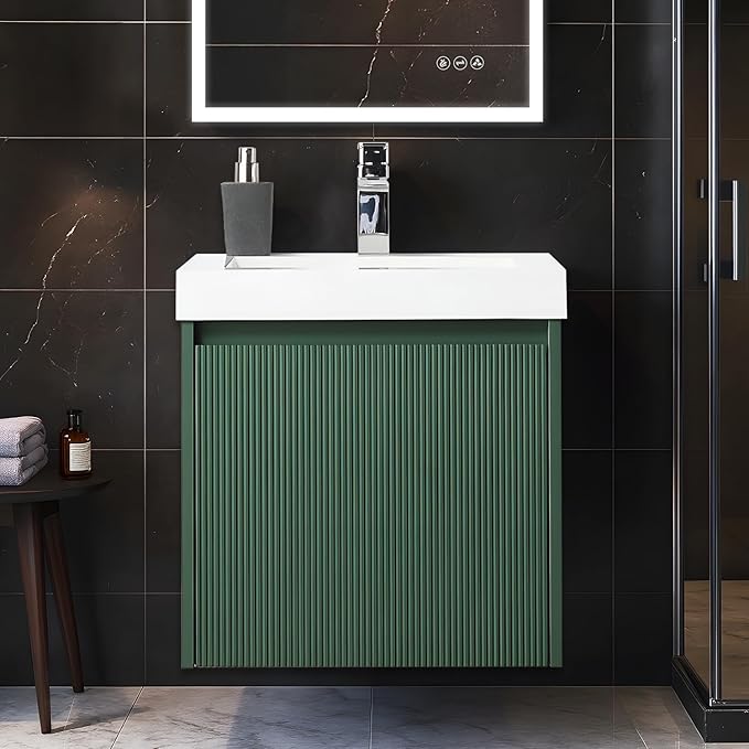 Blossom 20 Inch Bathroom Vanity with Sink, All Wood Wall Mounted Floating Bathroom Vanity Cabinet with Acrylic Sink, Bathroom Sink Cabinet w/Soft-Close Drawer, Modern Style Vanities, Aventurine Green