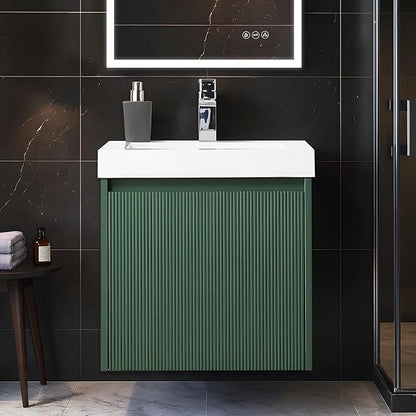 Blossom 20 Inch Bathroom Vanity with Sink, All Wood Wall Mounted Floating Bathroom Vanity Cabinet with Acrylic Sink, Bathroom Sink Cabinet w/Soft-Close Drawer, Modern Style Vanities, Aventurine Green