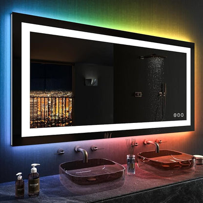 LOAAO 50"X30" LED Bathroom Mirror with Lights, UL Listed | Anti-Fog, Dimmable, RGB Backlit + Front Lighted, Memory Function, Tempered Glass