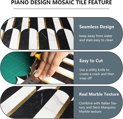 Vamos Tile Peel and Stick Backsplash Seamless Tile,Stick on Backsplash for Kitchen and Bathroom,Marble Look PVC Mixed Metal Gold Self Adhesive Metal Mosaic Tiles (10 Sheets)