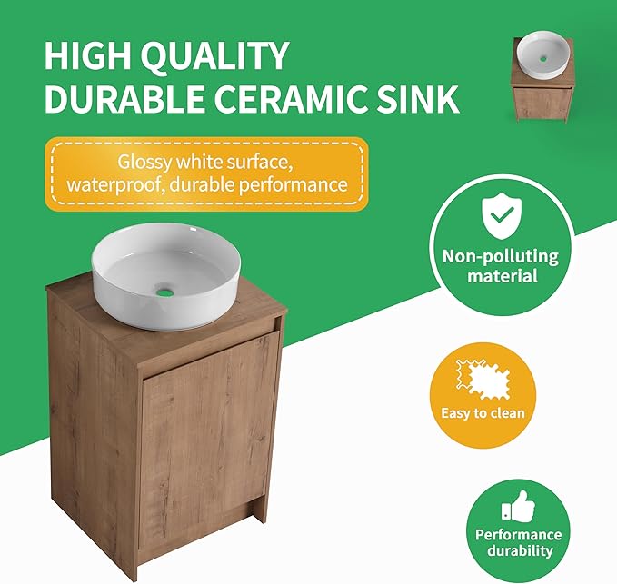 20'' Freestanding Bathroom Vanity with Sink, 20 Inch Floor Stand Cabinrt Set, Modern Vanity Cabinet with Soft-Closed Door, Space Saving Design for Small Bathroom, White Ceramic Basin