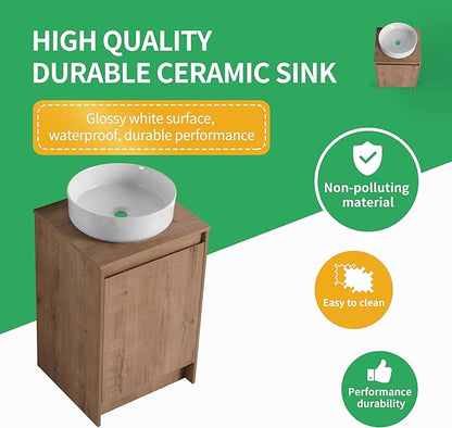 20'' Freestanding Bathroom Vanity with Sink, 20 Inch Floor Stand Cabinrt Set, Modern Vanity Cabinet with Soft-Closed Door, Space Saving Design for Small Bathroom, White Ceramic Basin