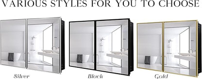 Medicine Cabinet with Aluminum Framed Mirror,36"x32" Surface Mount or Recessed Mount Bathroom Vanity Mirror,Single Door Bathroom Mirror with Storage Cabinet