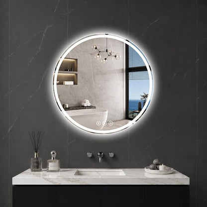 Round LED Bathroom Mirror, 22 Inch, HD Shatterproof Tempered Glass | Lighted Bathroom Mirror with Dimmable Lights Bathroom Mirror with Lights for Wall, 3 Color Temperatures