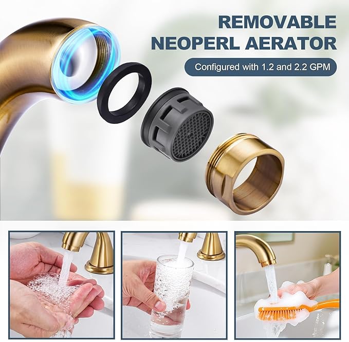 Bathroom Sink Faucet 3 Holes Gold, ALEASHA Widespread Bathroom Faucets, Faucet with Pop Up Drain, Faucets with 304 Stainless Steel Lead-Free Hose