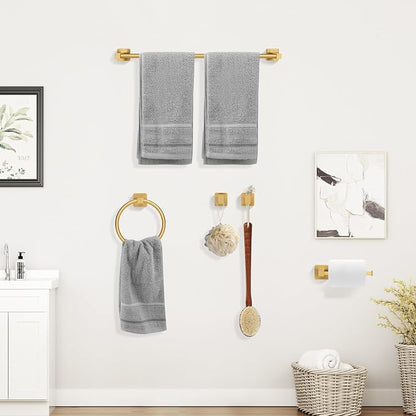 5 Piece Bathroom Hardware Accessories Set Brushed Gold,24 Inch Towel Bar Set,Towel Rack Set,Bathroom Towel Holder Set