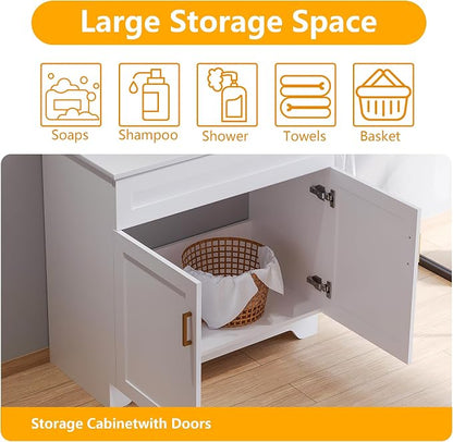 36 Inch Bathroom Vanity, Wooden Double Door Bathroom Storage Cabinet, Freestanding Cabinet Vanity Without Sink (White Without Sink, 36")