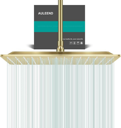 Square Rain Shower Head, High Flow Stainless Steel,Work with any decorative style，All Metal Rainfall Shower Head (Brushed Gold, 16)