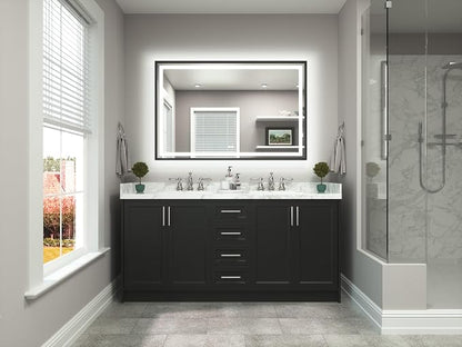 55 x 36 Bathroom LED Mirror Brushed Black Metal Frame Frontlit & Backlit Vanity Mirror Stepless Dimmable Anti-Fog 3 Colors White/Warm/Natural Light up Vanity Mirror Wall-Mounted