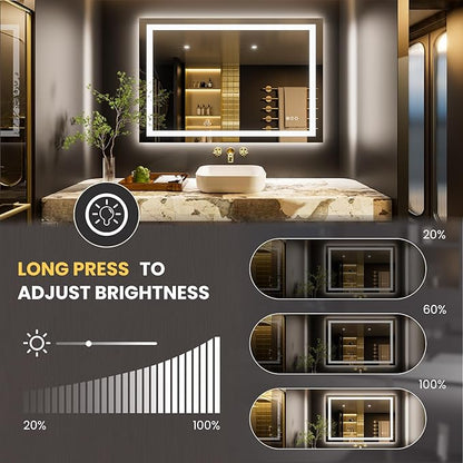 LOAAO 50"X36" LED Bathroom Mirror with Lights, UL Listed | Anti-Fog, Dimmable, 3 Color Temperature, Backlit + Front Lit, Memory Function, Tempered Glass