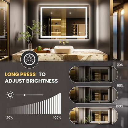 LOAAO 48"X24" LED Bathroom Mirror with Lights, UL Listed | Anti-Fog, Dimmable, 3 Color Temperature, Backlit + Front Lit, Memory Function, Tempered Glass