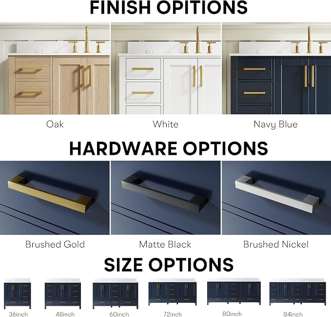48-Inch Bathroom Vanity with Sink, 2 Soft-Close Doors and 9 Soft-Close Drawers, Bathroom Freestanding Vanity with Cultured Marble Countertop, Navy Blue Vanity W/Gold Handles