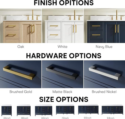 48-Inch Bathroom Vanity with Sink, 2 Soft-Close Doors and 9 Soft-Close Drawers, Bathroom Freestanding Vanity with Cultured Marble Countertop, Navy Blue Vanity W/Gold Handles