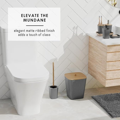 Clara Clark Bathroom Set - Grey Bathroom Accessories Set, 6PC Bathroom Accessory Set, Bathroom Sets with Bathroom Rugs, Toilet Brush, Trash Can & Soap Dispenser