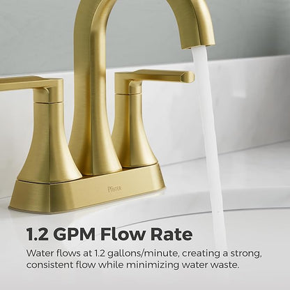 Pfister Vaneri Bathroom Sink Faucet, 4-Inch Centerset, 2-Handle, 3-Hole, NSF Certified, Brushed Gold Finish, LF048VRIBG