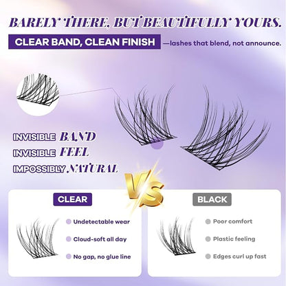 B&Q Natural Lash Clusters, Wispy Invisible Band for Daily Wear, 144PCS | Natural wispy clusters 8-16mm, invisible band 0.03mm ultra-fine, sensitive eyes friendly, DIY daily office date night
