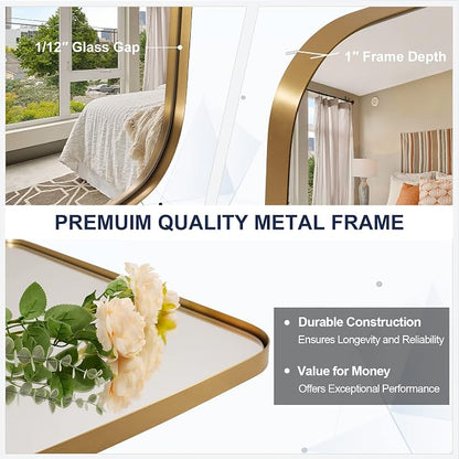 Gold Oblong Mirror, 36x48 Inch Gold Oval Mirror for Bathroom with Stainless Steel Metal Frame, Wall Mouned for Bathroom, Living Room, Entryway