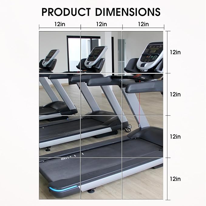 VASUHOME Home Gym Mirrors 12 Inch x 12PCS, HD Glass Wall Mounted Mirror Tiles for Home Gym, Bedroom, Living Room, Door, Closet