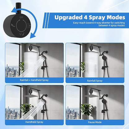 10" Metal Rain Filtered Shower Head with Handheld, 10 Modes, Easy Reach | Oil Rubbed Bronze, High-Pressure Rainfall Showerhead, 4-Way Diverter Pause Mode, 16" Extension Arm, 20-Stage Shower Filter