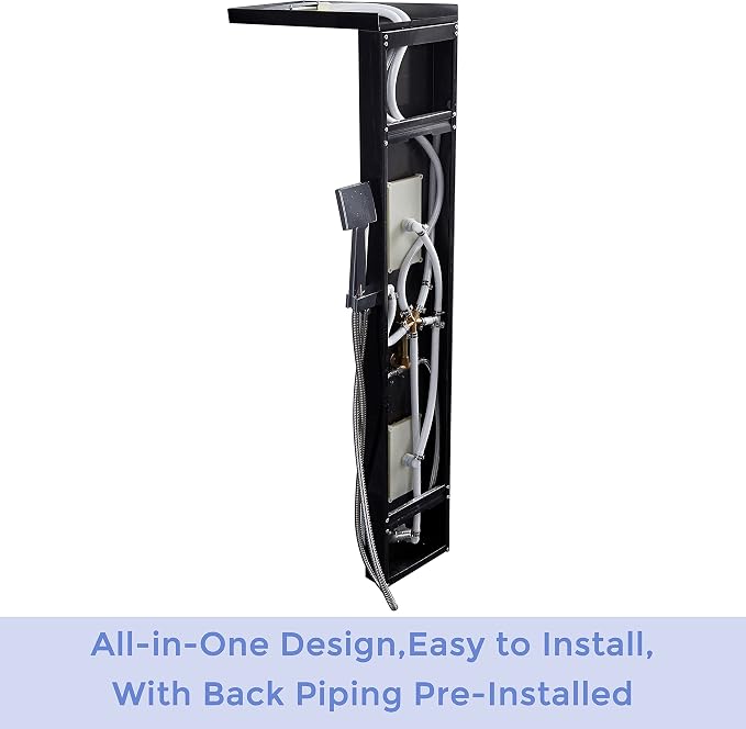 Delavin Multi Fuction Shower Panel, Shower Tower, Rainfall Waterfall Stainless Steel Shower Panel Tower System, Full Body Shower System with Body Jets, Tub Spout, Handheld Shower, Brushed Black | Stainless Steel, Rainfall Waterfall, Body Jets, Tub Spou...