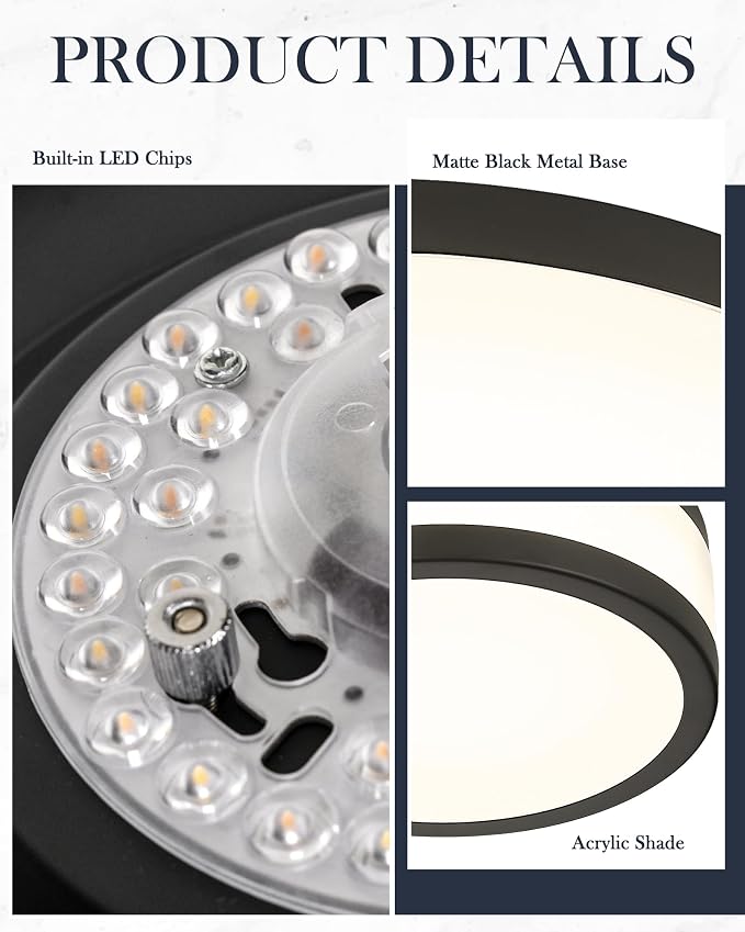 12 Inch Black LED Flush Mount Ceiling Light, Modern 18W Dimmable Semi Flush Mount Round Ceiling Light for Bedroom, Kitchen, Hallway, Bathroom, 5CCT, LMS-054CL-BKS
