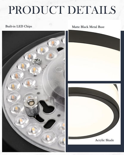 12 Inch Black LED Flush Mount Ceiling Light, Modern 18W Dimmable Semi Flush Mount Round Ceiling Light for Bedroom, Kitchen, Hallway, Bathroom, 5CCT, LMS-054CL-BKS