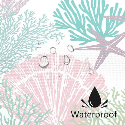 Small Stall Shower Curtain 36 x 72 Inch, Half Narrow Pink Green Nautical Coastal Bathroom Shower Curtains, Summer Tropical Seashell Starfish Coral Beach Ocean Themed Shower Curtain