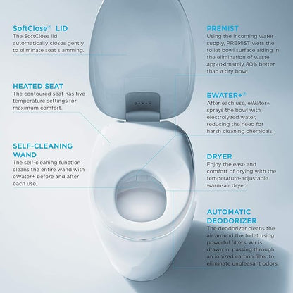 TOTO® NEOREST® NX2 Dual Flush 1.0 or 0.8 GPF Toilet with Integrated Bidet Seat and EWATER+® and ACTILIGHT®, Cotton White - MS903CUMFX#01